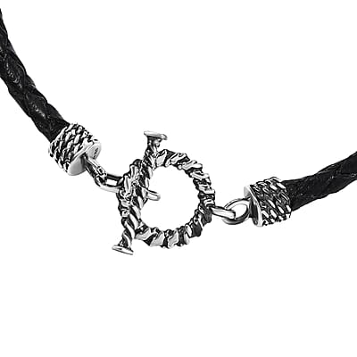 D'Joy Brown Leather Cord Bracelet in Black Oxidized Sterling Silver (7.25 In)