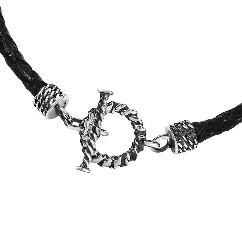 D'Joy Brown Leather Cord Bracelet in Black Oxidized Sterling Silver (7.25 In)