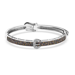 Natural Champagne Diamond and Multi Gemstones 1.00 ctw Bangle Bracelet in Rhodium Over Sterling Silver