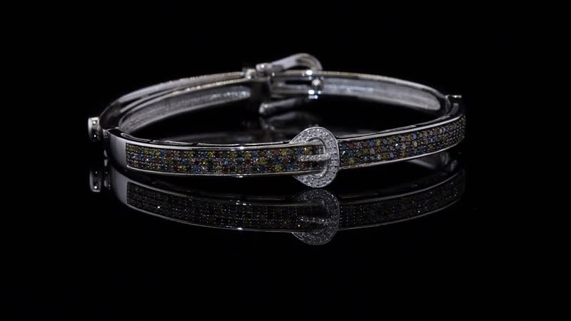 D'Joy Natural Champagne Diamond and Multi Gemstones 1.00 ctw Bangle Bracelet in Rhodium Over Sterling Silver