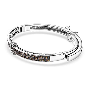 D'Joy Natural Champagne Diamond and Multi Gemstones 1.00 ctw Bangle Bracelet in Rhodium Over Sterling Silver