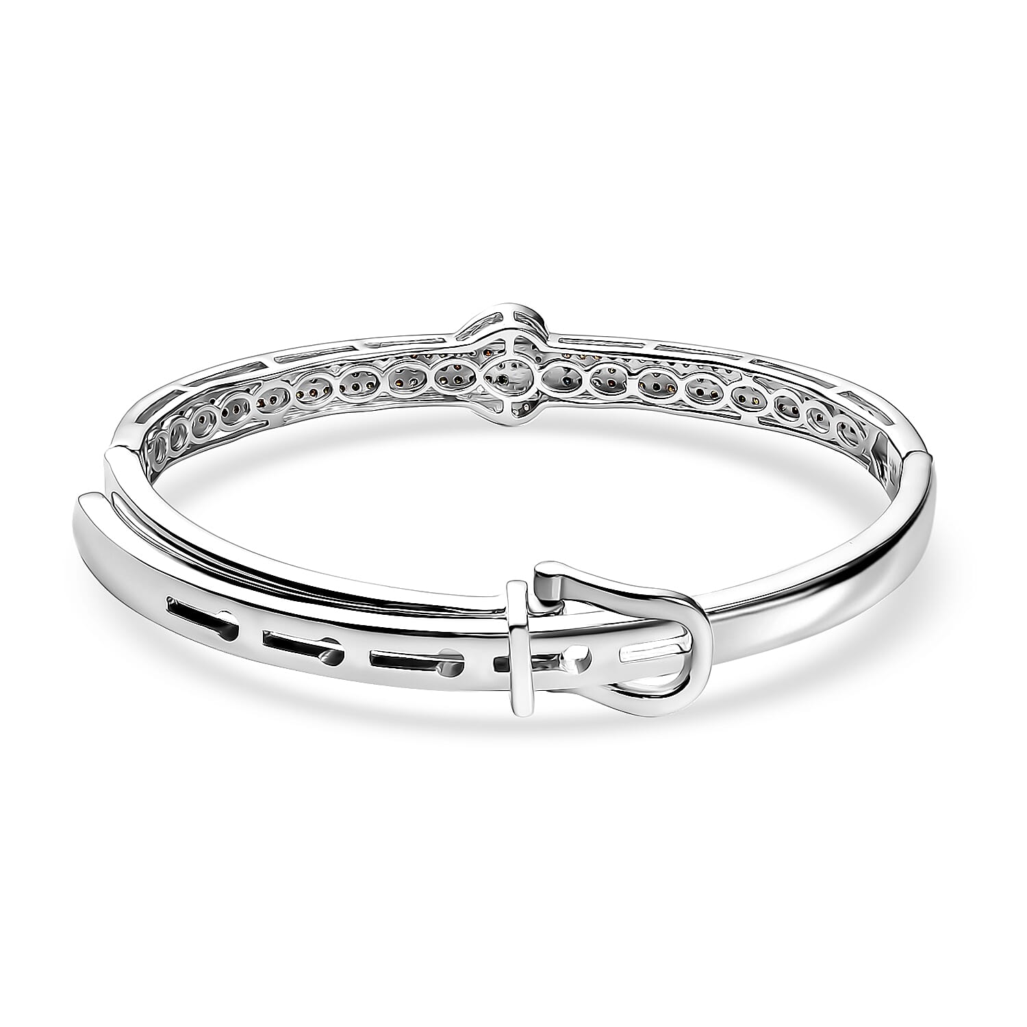 D'Joy Natural Champagne Diamond and Multi Gemstones 1.00 ctw Bangle Bracelet in Rhodium Over Sterling Silver