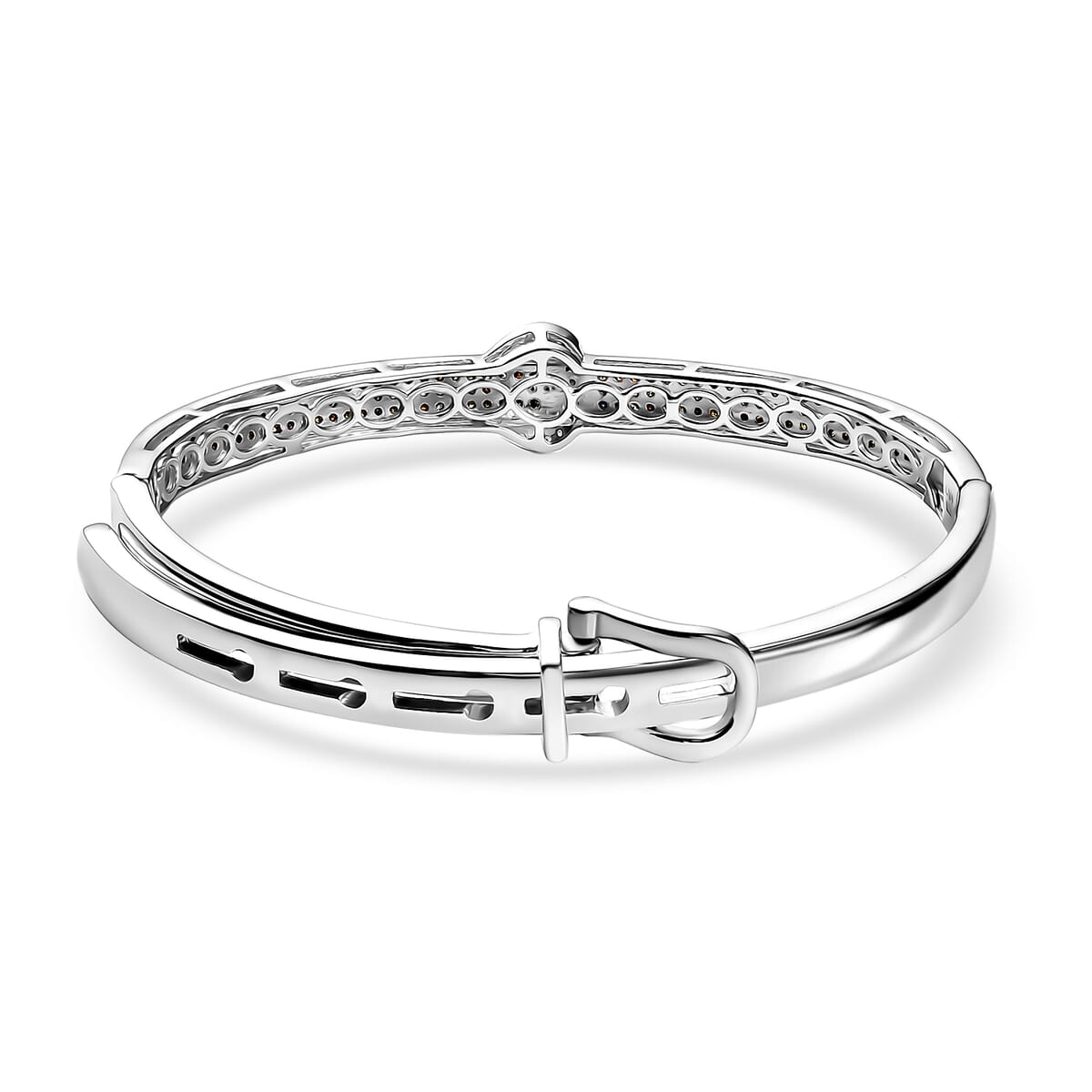 Natural Champagne Diamond and Multi Gemstones 1.00 ctw Bangle Bracelet in Rhodium Over Sterling Silver image number 4