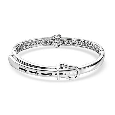 D'Joy Natural Champagne Diamond and Multi Gemstones 1.00 ctw Bangle Bracelet in Rhodium Over Sterling Silver