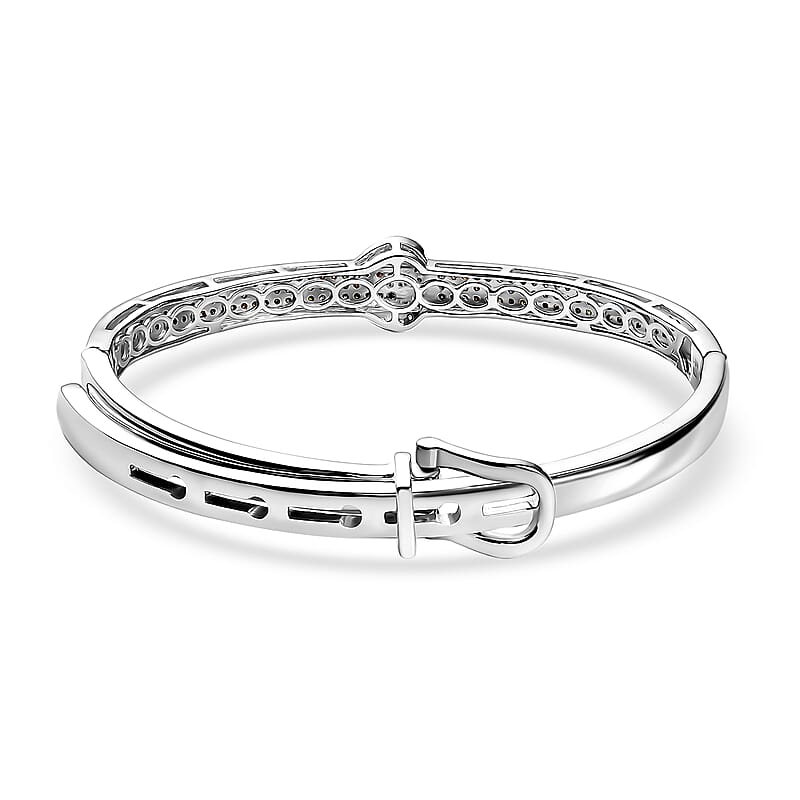 D'Joy Natural Champagne Diamond and Multi Gemstones 1.00 ctw Bangle Bracelet in Rhodium Over Sterling Silver
