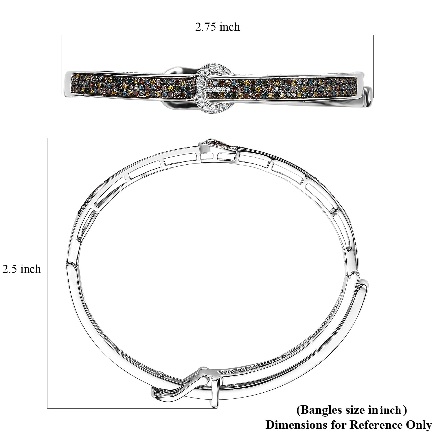 D'Joy Natural Champagne Diamond and Multi Gemstones 1.00 ctw Bangle Bracelet in Rhodium Over Sterling Silver