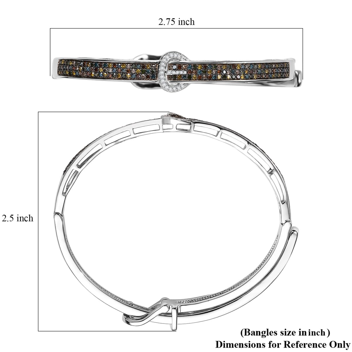 Natural Champagne Diamond and Multi Gemstones 1.00 ctw Bangle Bracelet in Rhodium Over Sterling Silver image number 5