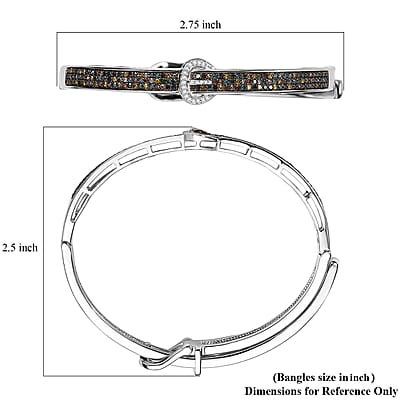 D'Joy Natural Champagne Diamond and Multi Gemstones 1.00 ctw Bangle Bracelet in Rhodium Over Sterling Silver