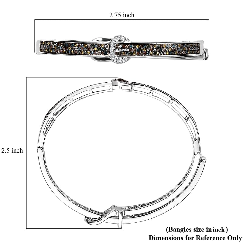 D'Joy Natural Champagne Diamond and Multi Gemstones 1.00 ctw Bangle Bracelet in Rhodium Over Sterling Silver
