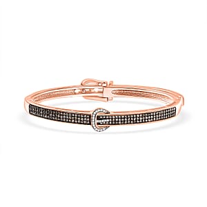 D'Joy Natural Champagne and White Diamond 1.00 ctw Buckle Bangle Bracelet in 18K Vermeil Rose Gold Over Sterling Silver (7.25 In)