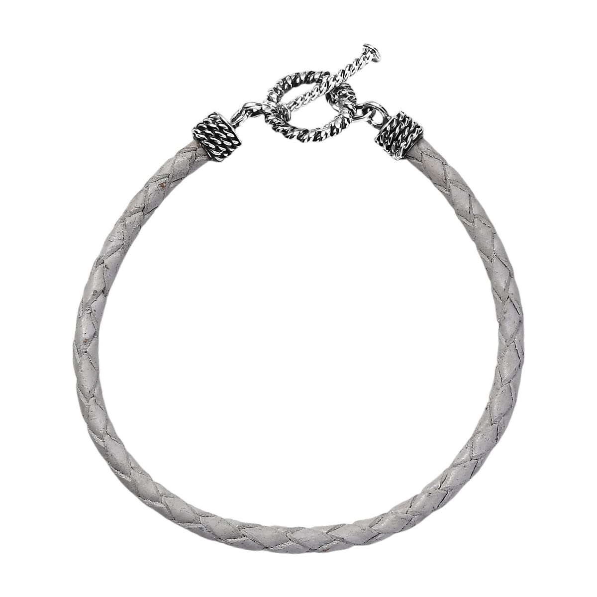Value Buy White Leather Cord Bracelet in Black Oxidized Sterling Silver (7.25 In) image number 0