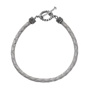 Value Buy White Leather Cord Bracelet in Black Oxidized Sterling Silver (7.25 In)