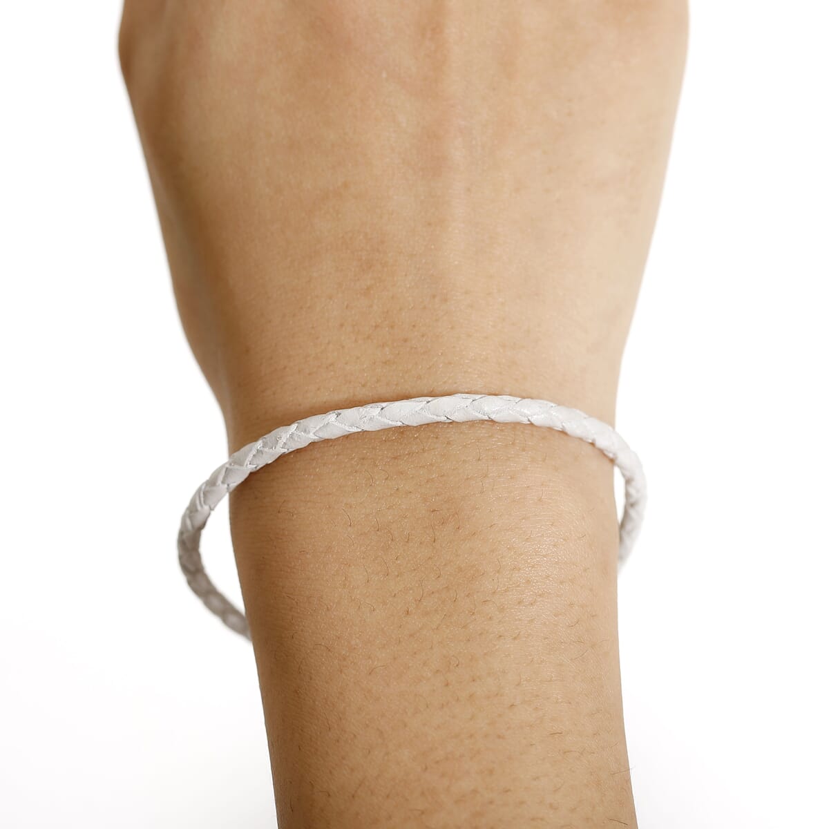 Value Buy White Leather Cord Bracelet in Black Oxidized Sterling Silver (7.25 In) image number 2