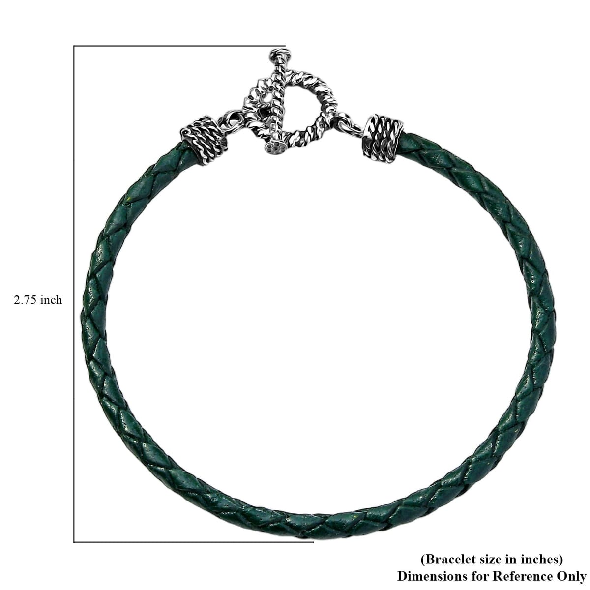Value Buy Green Leather Cord Bracelet in Black Oxidized Sterling Silver (7.25 In) image number 4