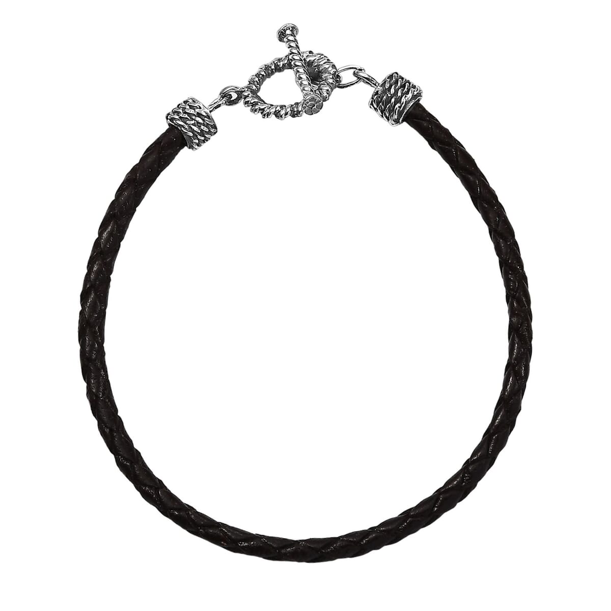 Black Leather Cord Bracelet in Black Oxidized Sterling Silver (7.25 In) image number 0