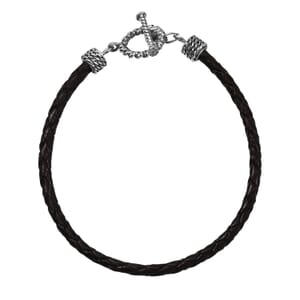 Black Leather Cord Bracelet in Black Oxidized Sterling Silver (7.25 In)