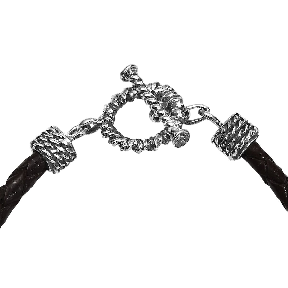 Black Leather Cord Bracelet in Black Oxidized Sterling Silver (7.25 In) image number 3