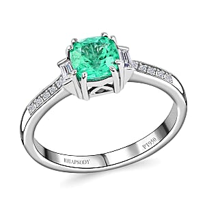 Certified & Appraised Rhapsody AAAA Boyaca Colombian Emerald and E-F VS Diamond 2.10 ctw Ring in 950 Platinum (Size 5.0) 5.15 Grams