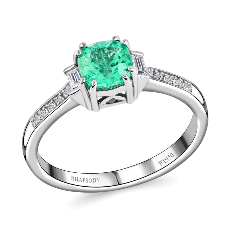 Certified & Appraised Rhapsody AAAA Boyaca Colombian Emerald and E-F VS Diamond 2.10 ctw Ring in 950 Platinum (Size 5.0) 5.15 Grams