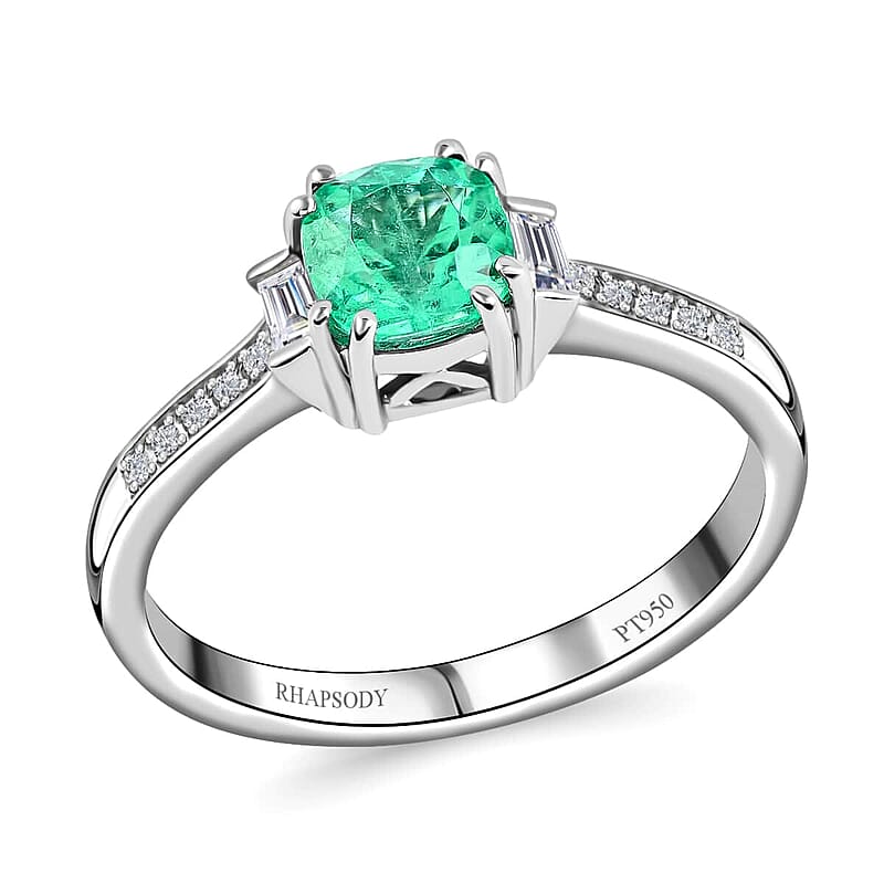 Certified & Appraised Rhapsody AAAA Boyaca Colombian Emerald and E-F VS Diamond 2.10 ctw Ring in 950 Platinum (Size 5.0) 5.15 Grams