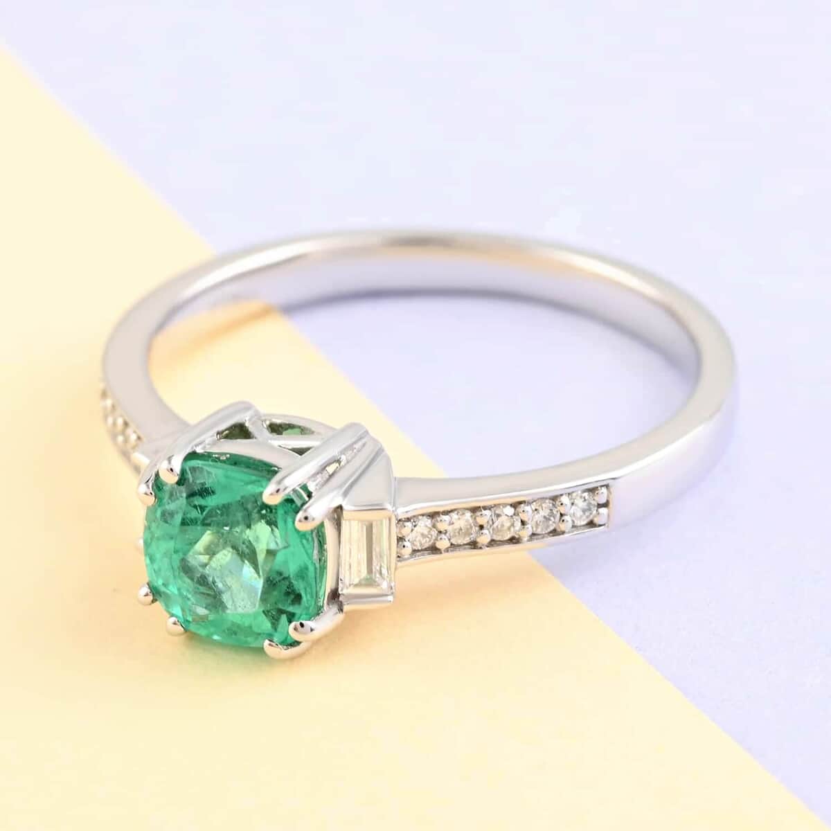 Certified & Appraised Rhapsody AAAA Boyaca Colombian Emerald and E-F VS Diamond 2.10 ctw Ring in 950 Platinum (Size 7.5) 5.15 Grams image number 1