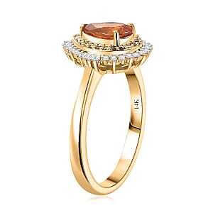 Luxoro AAA Fanta Garnet, I2 Natural Champagne and White Diamond 1.50 ctw Autum Forest Sunburst Ring in 14K Yellow Gold (Size 11.0)