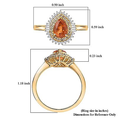 Luxoro 14K Yellow Gold AAA Fanta Garnet, Natural Champagne and White Diamond (I2) (0.30 cts) Autum Forest - Sunburst Ring (Size 8.0) 1.50 ctw