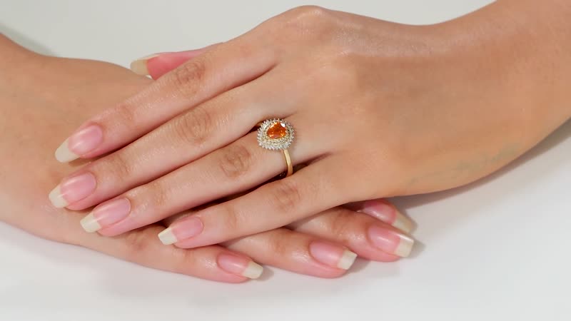Luxoro 14K Yellow Gold AAA Fanta Garnet, Natural Champagne and White Diamond (I2) (0.30 cts) Autum Forest - Sunburst Ring (Size 8.0) 1.50 ctw