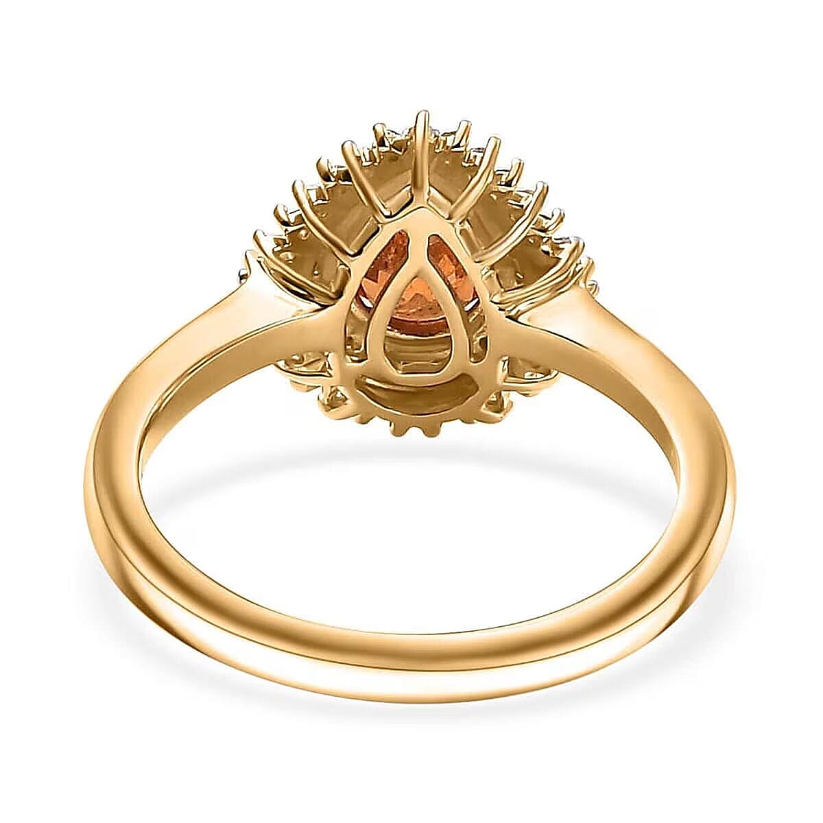 Luxoro AAA Tanzanian Mandarin Garnet, I2 Natural Champagne and White Diamond 1.50 ctw Autum Forest Sunburst Ring in 14K Yellow Gold (Size 6.0) image number 6