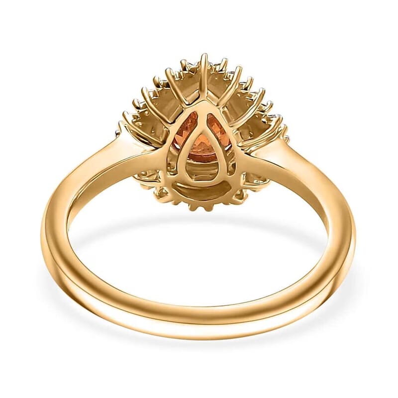 Luxoro AAA Tanzanian Mandarin Garnet, I2 Natural Champagne and White Diamond 1.50 ctw Autum Forest Sunburst Ring in 14K Yellow Gold (Size 6.0)