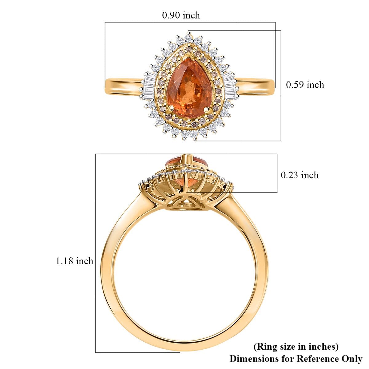 Luxoro AAA Tanzanian Mandarin Garnet, I2 Natural Champagne and White Diamond 1.50 ctw Autum Forest Sunburst Ring in 14K Yellow Gold (Size 9.0) image number 5