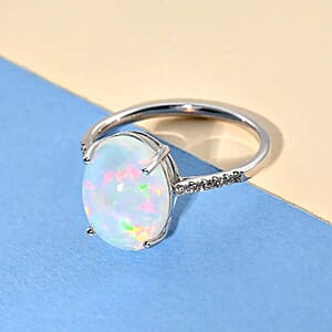 Certified & Appraised Luxoro AAA Ethiopian Welo Opal and G-H I1 Diamond 4.35 ctw Ring in 14K White Gold (Size 5.0)