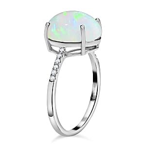 Certified & Appraised Luxoro AAA Ethiopian Welo Opal and G-H I1 Diamond 4.35 ctw Ring in 14K White Gold (Size 5.0)