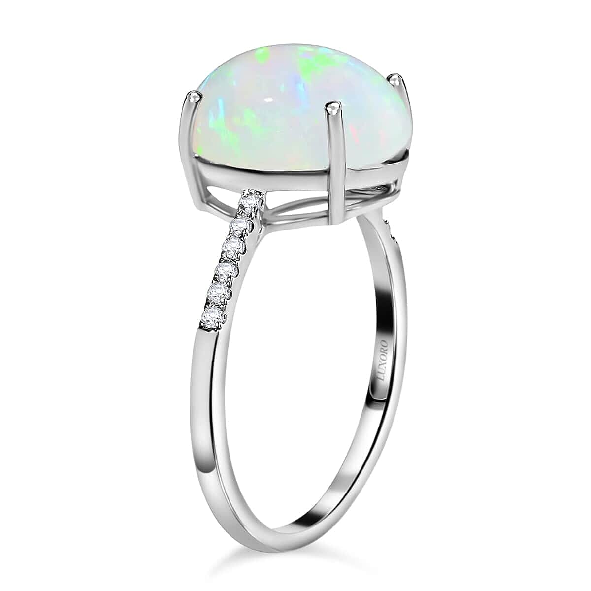 Certified & Appraised Luxoro AAA Ethiopian Welo Opal and G-H I1 Diamond 4.35 ctw Ring in 14K White Gold (Size 5.5) image number 3