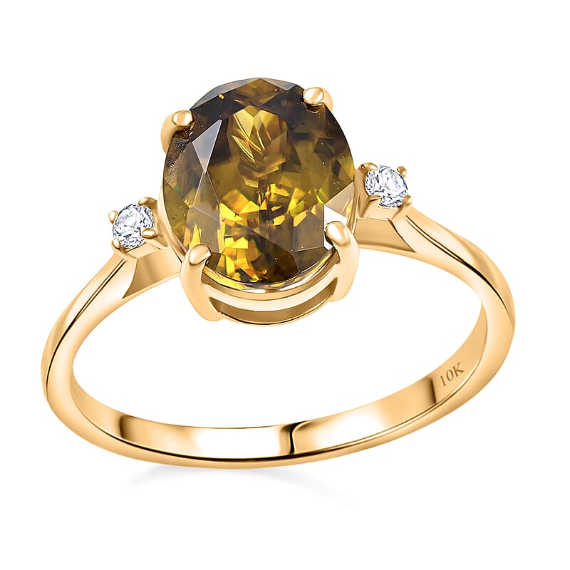 Luxoro AAA Sava Sphene and G-H I2 Diamond 3.20 ctw Ring in 10K Yellow Gold (Size 7.5)