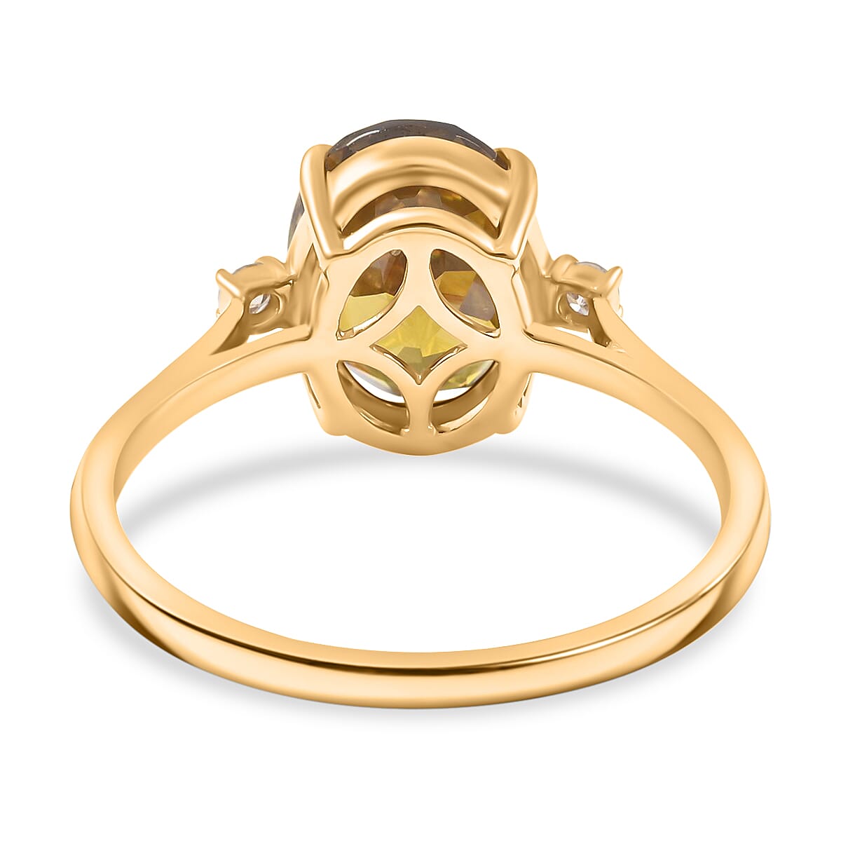 Luxoro AAA Sava Sphene and G-H I2 Diamond 3.20 ctw Ring in 10K Yellow Gold (Size 7.5)