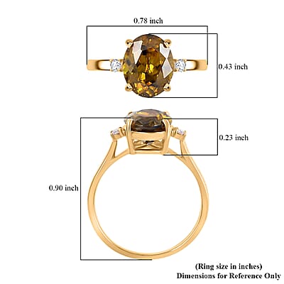 Luxoro AAA Sava Sphene and G-H I2 Diamond 3.20 ctw Ring in 10K Yellow Gold (Size 7.5)