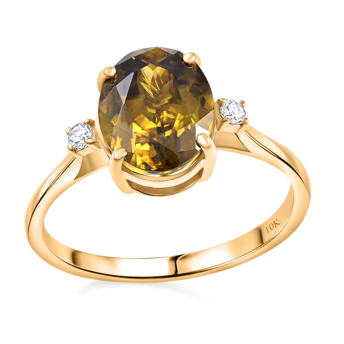 Luxoro AAA Sava Sphene and G-H I2 Diamond 3.20 ctw Ring in 10K Yellow Gold (Size 8.5) image number 0
