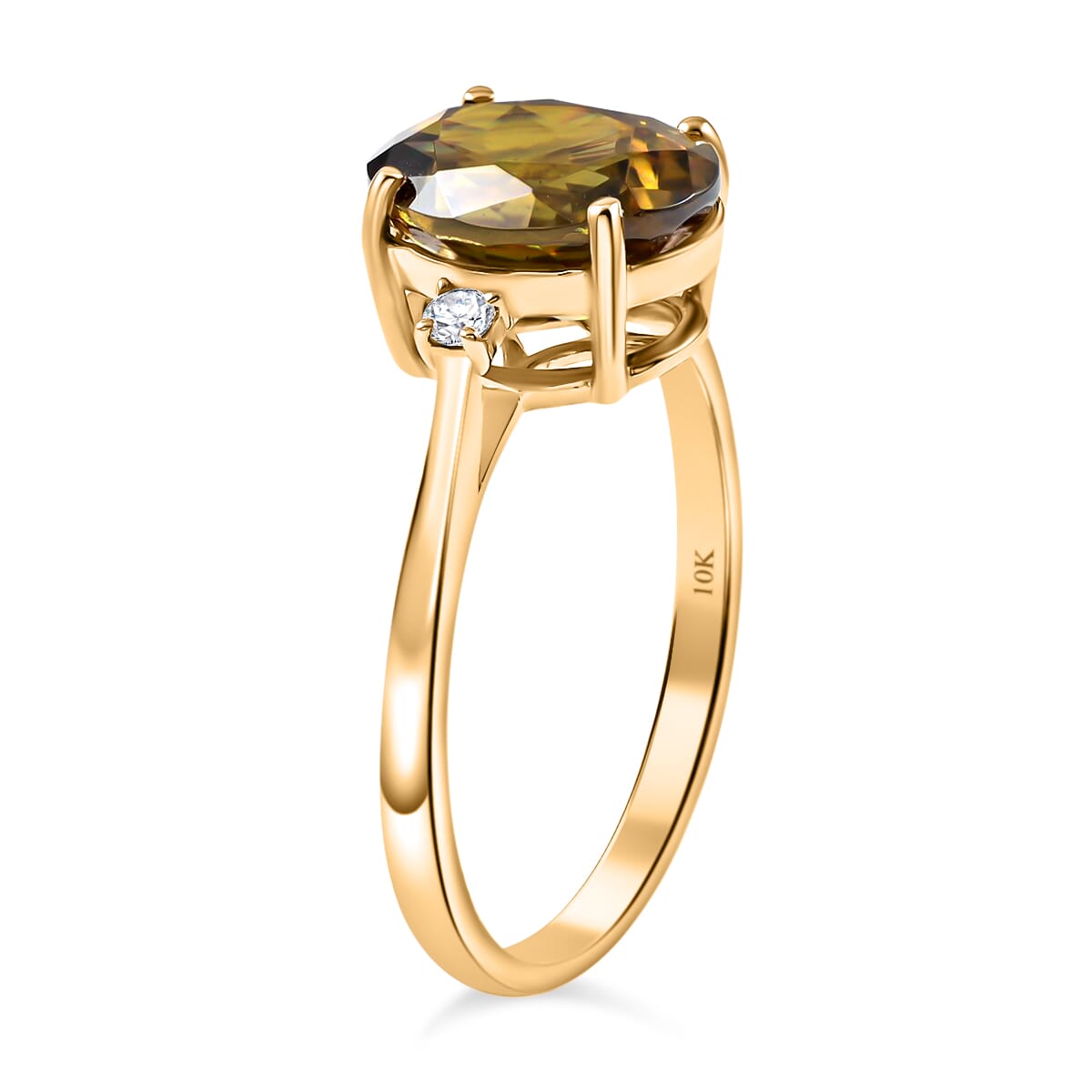Luxoro AAA Sava Sphene and G-H I2 Diamond 3.20 ctw Ring in 10K Yellow Gold (Size 8.5) image number 3