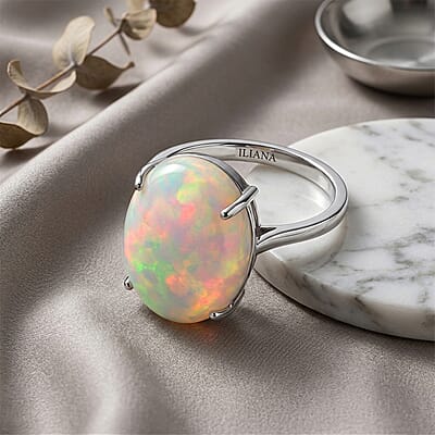 Certified & Appraised Iliana AAA Ethiopian Welo Opal 8.35 ctw Solitaire Ring in 18K White Gold (Size 5.0)
