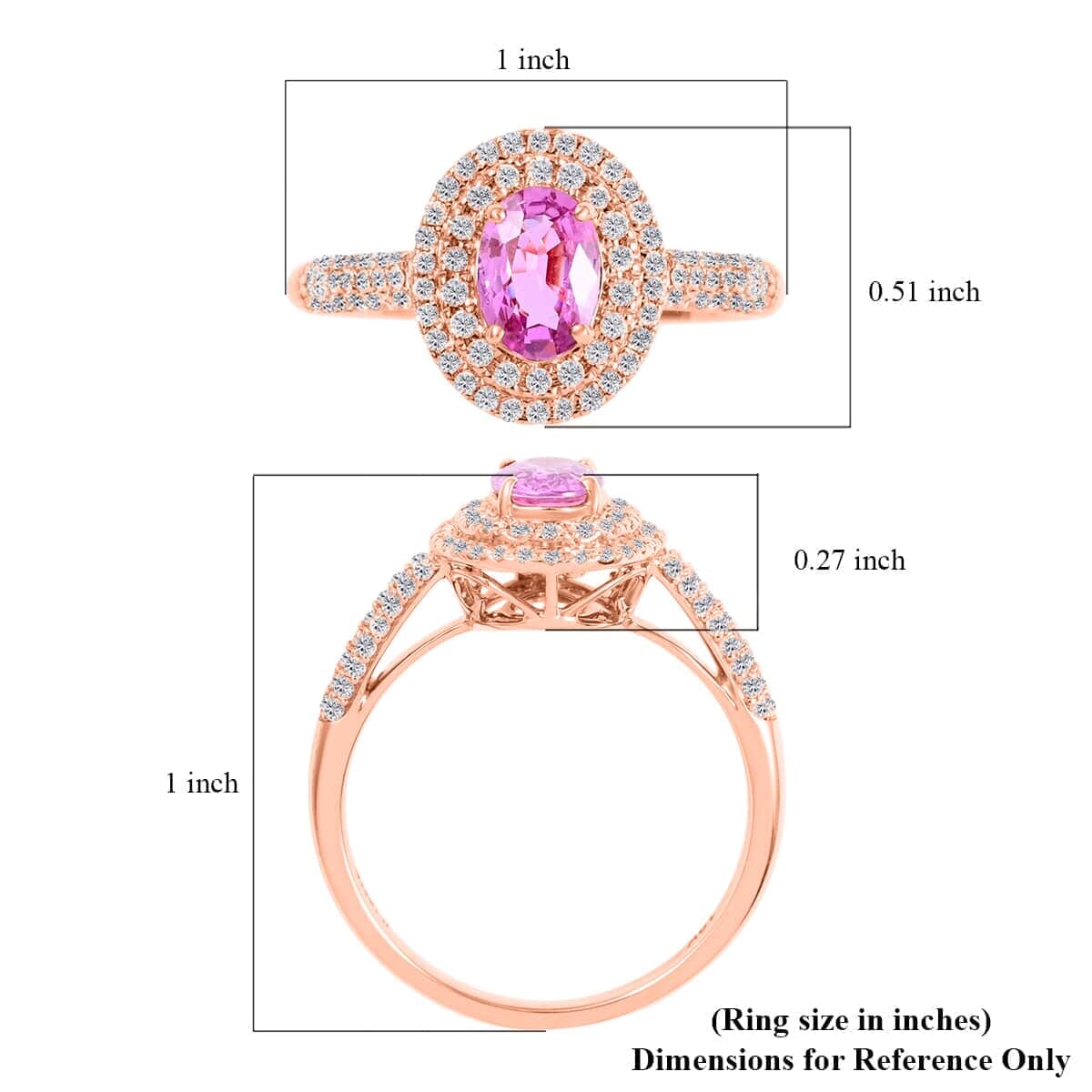 Certified & Appraised Iliana AAA Madagascar Pink Sapphire and G-H SI Diamond 1.40 ctw Double Halo Ring in 18K Rose Gold (Size 6.5) image number 5