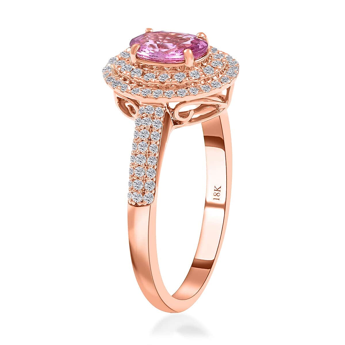 Certified & Appraised Iliana AAA Madagascar Pink Sapphire and G-H SI Diamond 1.40 ctw Double Halo Ring in 18K Rose Gold (Size 11.0) image number 3
