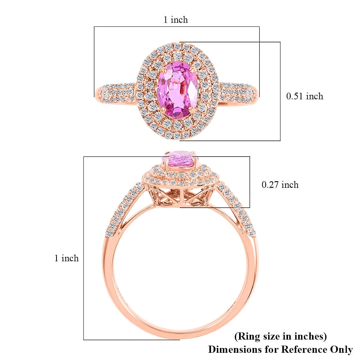 Certified & Appraised Iliana AAA Madagascar Pink Sapphire and G-H SI Diamond 1.40 ctw Double Halo Ring in 18K Rose Gold (Size 11.0) image number 5
