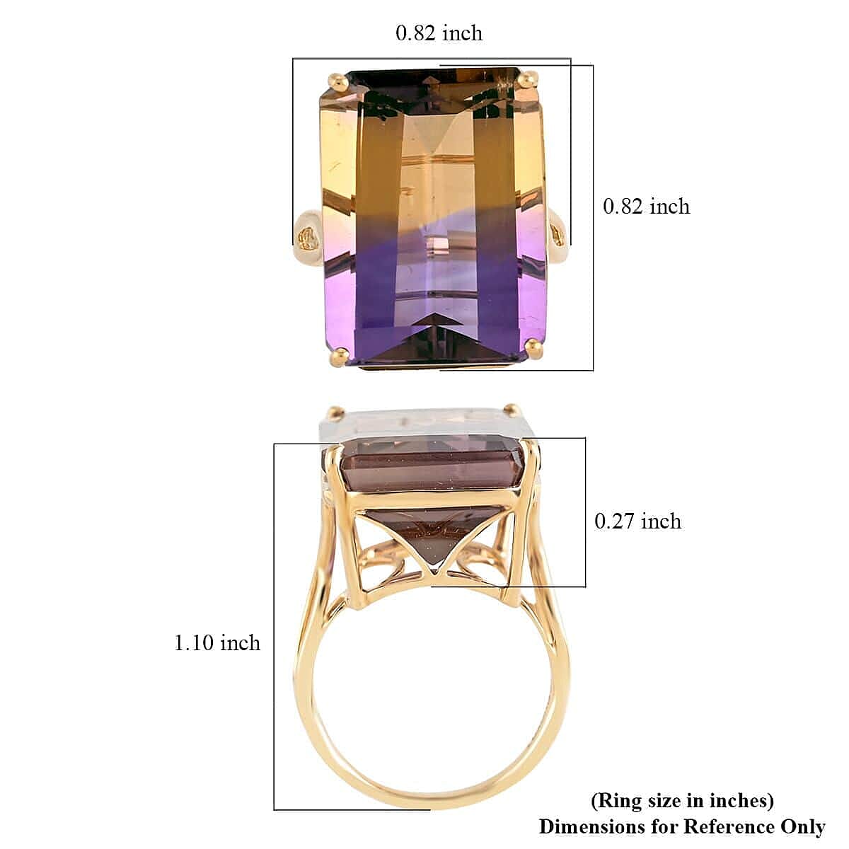Luxoro AAA Anahi Ametrine 23.85 ctw Solitaire Ring in 10K Yellow Gold (Size 7.5) image number 4
