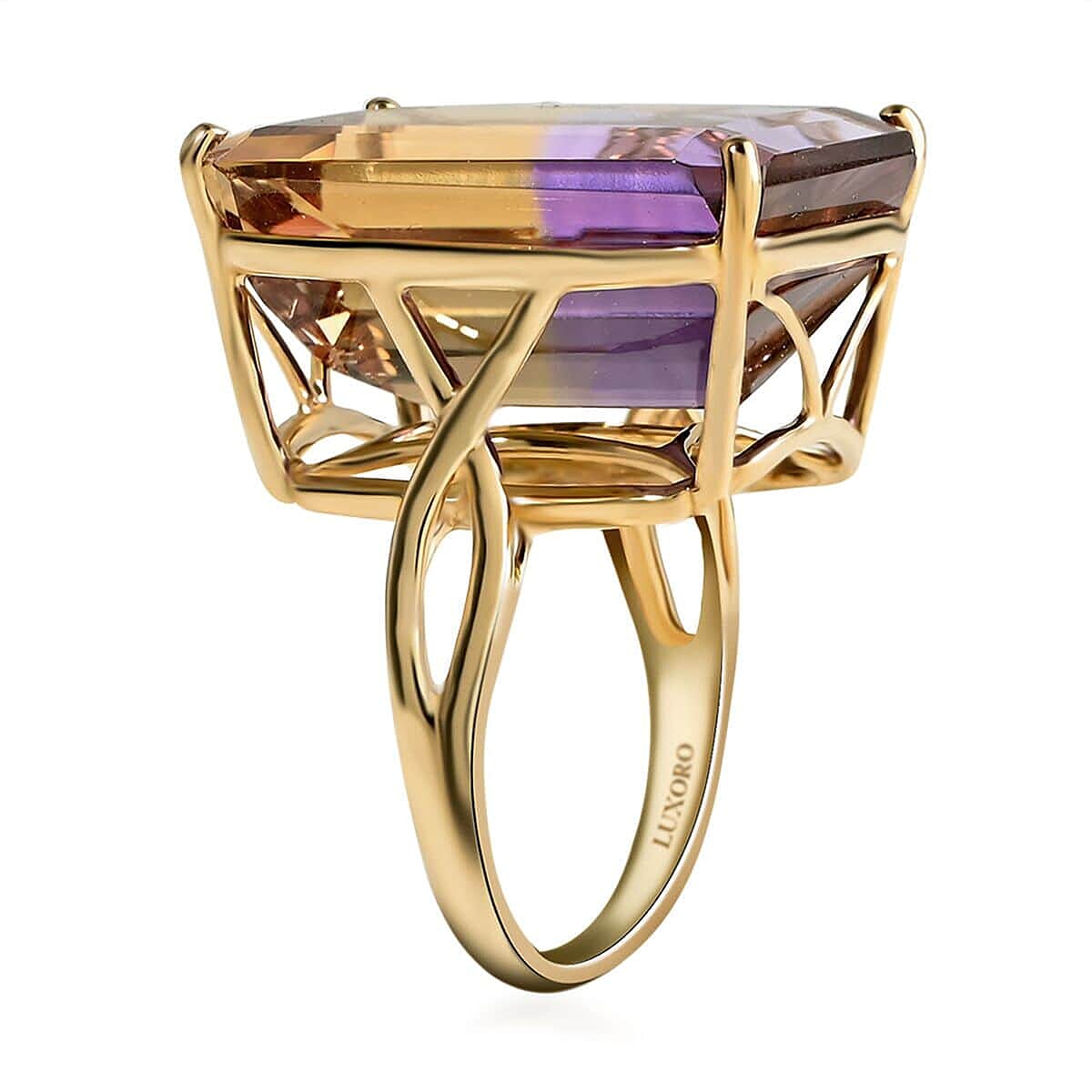 Luxoro AAA Anahi Ametrine 23.85 ctw Solitaire Ring in 10K Yellow Gold (Size 8.5) image number 2