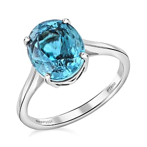 Rhapsody AAAA Cambodian Blue Zircon 6.75 ctw Solitaire Ring in 950 Platinum (Size 9.5) 4.49 Grams