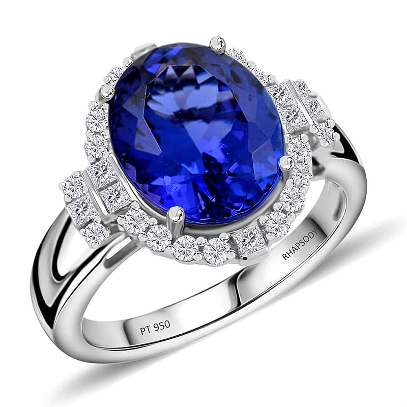 Certified & Appraised Rhapsody 950 Platinum AAAA Tanzanite, Diamond (E-F, VS) (0.70 cts) Ring (Size 5.0) (10 g) 7.25 ctw