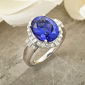 Rhapsody 950 Platinum AAAA Tanzanite, Diamond (E-F, VS) (0.70 cts) Ring (Size 5.0) (10 g) 7.25 ctw