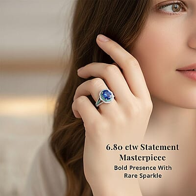 Certified & Appraised Rhapsody AAAA Tanzanite, Paraiba Tourmaline and E-F VS Diamond 6.80 ctw Ring in 950 Platinum (Size 10.0) 10.70 Grams