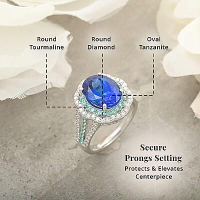 Certified & Appraised Rhapsody AAAA Tanzanite, Paraiba Tourmaline and E-F VS Diamond 6.80 ctw Ring in 950 Platinum (Size 10.0) 10.70 Grams